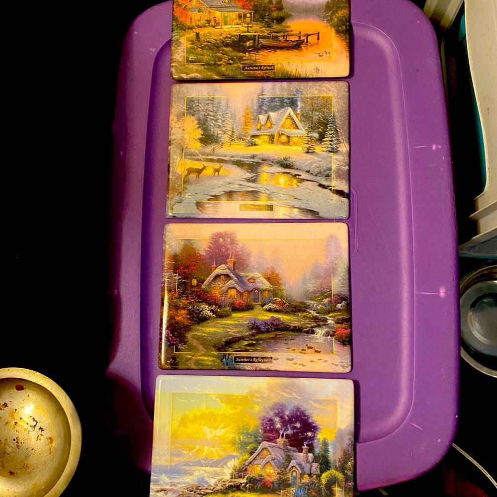 4 8 by 10s Thomas Kincade seasons glass pictures